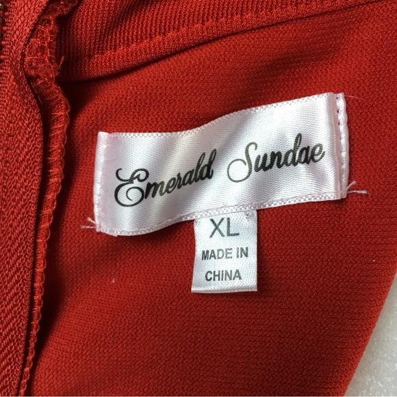 Emerald Sundae Juniors' Mesh Illusion-Waist Bodycon Red Dress XL - Picture 2 of 13